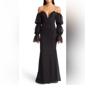 Katie May Estella Tiered Long Sleeve Strapless Mermaid Gown
